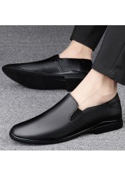 Genuine leather men's casual shoes luxury brand shoes breathable slip on lazy driving shoes high-end fashion shoes