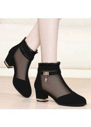 Woman Mesh Gauze Light Heels Chunky Heels Pants Female Shoes Fash Breathable Shoes New Black Single Shoes Shoes Sandals