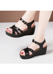 Women sandals summer 2021 new fashion middle-aged mother wooden sandals high heels soft-soled elegant sandals outerwear