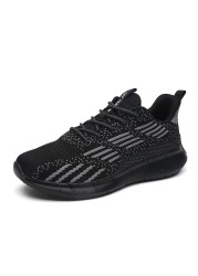 Flying woven summer breathable lightweight men's casual shoes low-top lace-up non-slip sports shoes