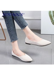 Spring Women Flats Black Pointed Toe Ballet Flats Shallow Boat Shoes Woman Flock Casual Shoes Female Loafers Apricot Pink