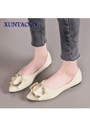 2022 Women's shoes fashion comfortable daily casual trend solid color PU pointed toe golden ring shallow mouth flat shoes