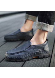 High Quality Genuine Leather Casual Shoes Brand Men Shoes Comfort Breathable Slip On Soft Driving Shoes Big Size 48