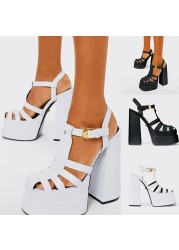 2022 high heel gladiator sandals women sexy block heel platform shoes pu summer buckle women sandals