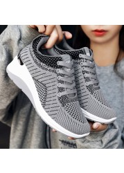 Women's Knitting Flats Lace Up Slip-On Breathable Comfortable Platform Sneakers Female Spring Sports Casual Shoes Running Loafers