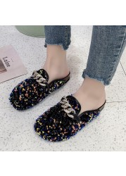 Fashion shoes women sequins metal chain slippers outdoor platform golden sandals 2022 new casual slip on lazy 43 size women shoes