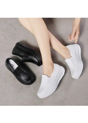 womens walking shoes loafers wedges slip on shake shoes thick bottom comfortable nurse work shoes white