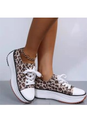 Rimocy Leopard Canvas Platform Sneakers Women Plus Size 43 Thick Sole Sports Shoes Woman 2022 Spring Autumn Lace Up Casual Shoes
