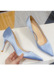 Elegant New Office Women Pumps Sexy Thin High Heel Dress Woman Party Wedding Shoes Stiletto Red Green Ladies Satin Shoes O0007