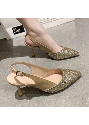 2022 Lucifer Women Gold Silver Sequins Stiletto High Heel Wedding Party Shoes Women Pointed Toe Slippers Mujer Mujer Mujer