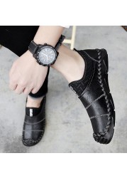 Genuine Leather Moccasin Shoes for Men Casual Shoes Genuine Leather Flat Fashion Walking Shoes Large Size 47