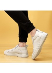 High-top sneakers for men, casual shoes, genuine leather, lace-up, non-slip, soft and breathable