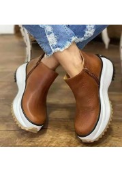 2021 autumn and winter new wedge thick heel bottom zipper ankle boots women platform leather shoes woman booties punk shoes