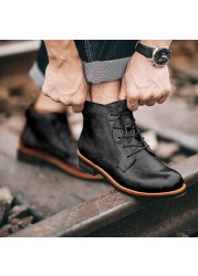 ZYYZYM Men Boots American Casual Wear Mens Chelsea Boots Leather Vintage Style High Top Ankle Boots For Men Big Size EUR38-48