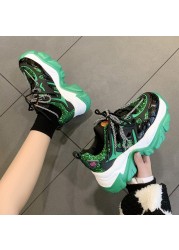 Rimocy Spring Sneakers For Women Glitter Green Glitter Thick Sole Sneakers Women 2022 Zapatillas Mujer Sneakers