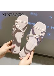 2022 Slippers women summer Korean version new square-toe flat-heel candy color fashion outer wear sandals slippers