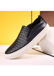 Men Oxfords Genuine Leather Men's Casual Shoes Luxury Brand Fashion Shoes Breathable Hand Knit Shoes Anti-slip Simple Shoes