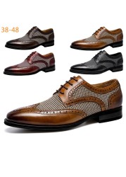 ZYYZYM Men Dress Shoes Leather Ventilation Lace-up Fashion Bullock Men Shoes Casual Formal Business Spring Summer New