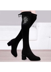 Black High Boots Plus Size Stretch Women's Boots Over-the-Knee Boots Platform Boots Over Boots Black Knee Boots 2021