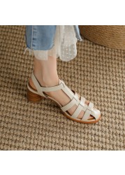 Newest Thick Heels Gladiator Sandals Women Spring Summer Rome Style Casual Party Pumps Genuine Leather Shoes Woman 2022