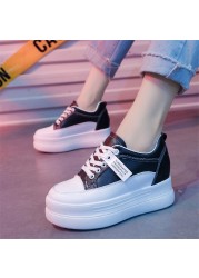 Women Breathable Sneakers Increase Platform Shoes 8cm Casual Shoes Leisure Leather White Shoes Women Vulcanize Shoes 2022