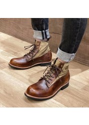 2022 Men High Boots Breathable Hard Faux Leather Boots Men Motorcycle Tool Boots Cowboy Boots