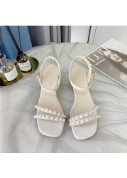 women sandals 2021 summer new korean women square head rhinestone women's shoes fairy style thick heel buckle sandals women