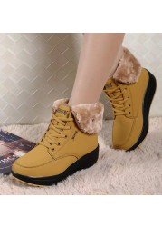 Lucifer Reptiles Wedges Platform Snow Boots Women Winter Warm Plush Lace Up Ankle Boots Woman Non-slip Casual Sneakers Female