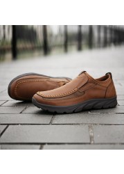 Four seasons men's wild tide shoes men's shoes cowhide soft men's casual shoes slip on lazy driving shoes male slip on shoes