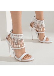 Plus Size 46 47 Women Sandals Summer 2022 Fashion Sexy Open Toe Ultra High Heel PU Leather Shoes Party Shoes