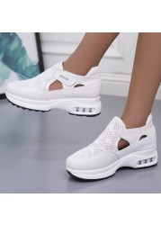 Lucifer Breathable Mesh Air Cushion Sneakers Women Hollow Out Platform Vulcanized Shoes Casual Woman Comfortable Wedges Female Shoes