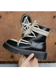 2021 Fashion Black Martin Winter Women Boots Chunky Ankle Boots Women Zipper Leather Boots