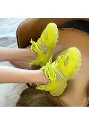 2022 New Fashion Thick Sole Women Sneakers Transparent Jelly Sneakers Chunky Air Mesh Sneakers Lace Up Shoes