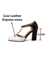 FEDONAS Women Pumps Spring Summer Fashion Mixed Colors T-strap Genuine Leather Square Toe High Heels Woman Party Office Shoes