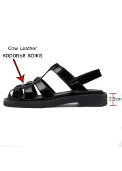 Cool Sept 2021 Women Sandals Real Leather Shoes Summer Sandals Strap Hollow Out Beach Sandals Cool Women Shoes Size 34-40