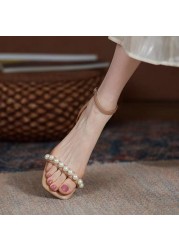 Fashion Open Toe Roman Sandals Pearl Women's Party Shoes Sandals Thick Heel High Heels Women's High Heels Women's Pumps