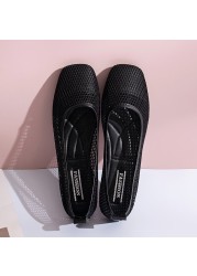 Ladies Dance Shallow Mouth Breathable Mesh Black Sandals Summer Fashion Women Transparent Soft Flat Dress Boat Shoes 35-40