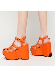 2022 New Summer Hollow Roman Sandals Ladies Thick Bottom Platform Wedge Heel Women's Shoes Black White Purple Orange Big Size 43