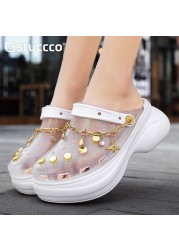 New Clogs Women Sandals Summer Hole Slippers Beach Anti-slip Thick Bottom Outside Increase Wedge Shoes For Women Sandalias Mujer