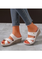 Rimocy Fashion Cross Straps Women Wedges Sandals Summer 2022 PU Platform Slippers Woman Open Toe High Heel Sandals Slides Women