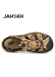 Classic Men's Sandals Summer Soft Sandals Comfortable Men Shoes Genuine Leather Sandals Big Size Soft Outdoor Men Roman Sandals