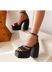 Square Toe 2022 New Woman Platform Sandals Shoes Hoof High Heels Platform Summer Sexy Elegant Fashion Shoes Woman Heels Sandals