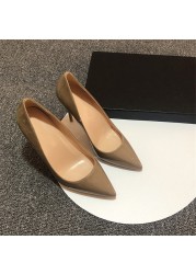 Khaki PU Leather Women Super 12cm High Heels Sexy Ladies Pointed Toe Stiletto 10cm Pumps Party Shoes Plus Size qkf008 ROVICIYA