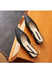 REAVE CAT Genuine Leather Women Sandals Flats Pointed Toe Shallow Back Strap Hollow Size 34-40 Solid Black Apricot Summer S3659