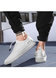 Quality genuine leather men's casual shoes trend winter warm sports shoes non-slip rubber fashion white low male shoes