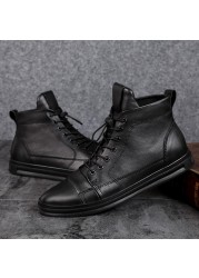 Big Size38-48 Spring Autumn Winter Warm Boots High Top Genuine Leather Men Casual Shoes Men 2019 Fashion Lace-up Flat Sneakers