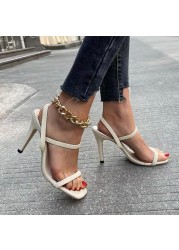 2022 spring new sexy high heels square toe large size slip on women sandals open toe shoes women sandals