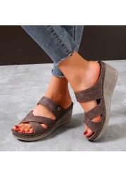 Rimocy Platform Wedges Slippers Women 2022 Summer Open Toe Beach Sandals Woman Plus Size 42 Non-slip Thick Bottom Slides Mujer