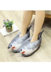 New winter super shark shape funny shoes for men and women warm soft bottom 2021 home indoor floor fish furry winter slippers