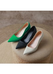 REAVE CAT 2022 Women's Pumps Pointed Toe Thin High Heels 8.5cm Slip On Ladies Office 34-40 Solid Green Black Spring Daily S3624